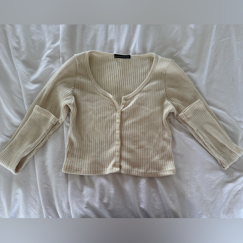 Brandy Melville Cream Ribbed Cardigan